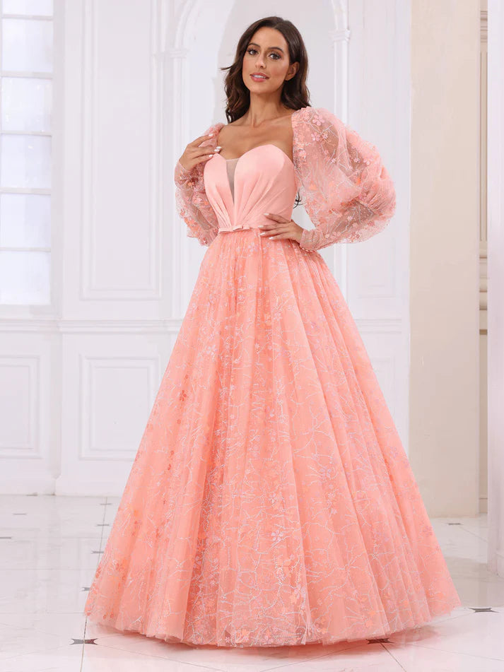 A-Line/Princess Sweetheart Long with Detachable Sleeves Evening Dresses
